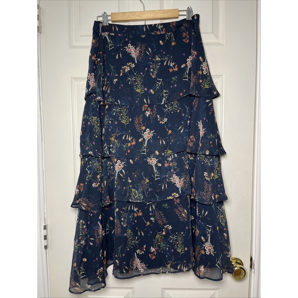 Maeve Anthropologie Skirt Size S Navy Floral Layered Ruffle Boho Feminine Summer - Picture 3 of 10